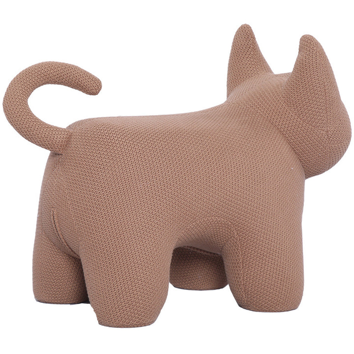 Contemporary mixed weave fabric ottoman decoration cat in real life style.
