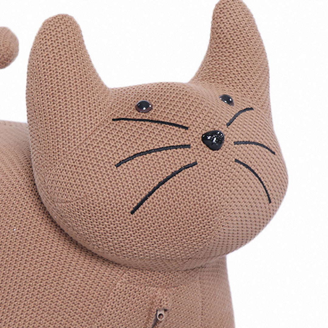 Contemporary mixed weave fabric ottoman decoration cat in details.