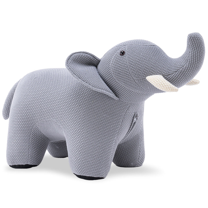 Contemporary mixed weave fabric ottoman decoration elephant in white background.