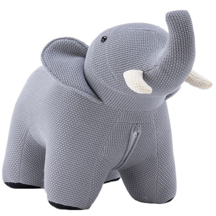 Contemporary mixed weave fabric ottoman decoration elephant in details.
