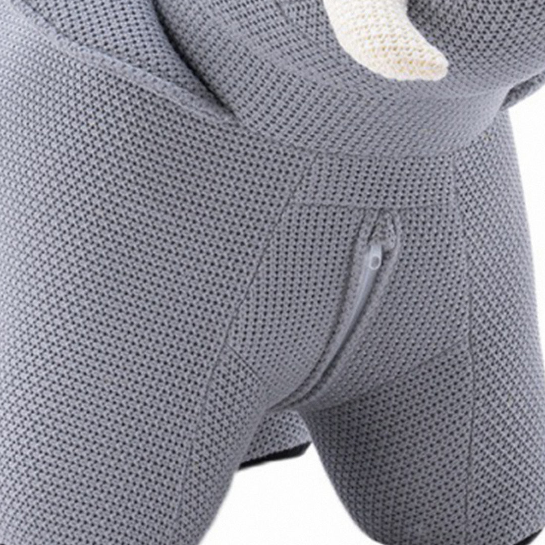 Contemporary mixed weave fabric ottoman decoration elephant in close up details.