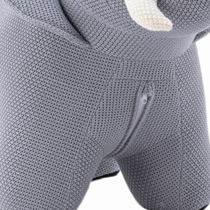 Contemporary mixed weave fabric ottoman decoration elephant in close up details.