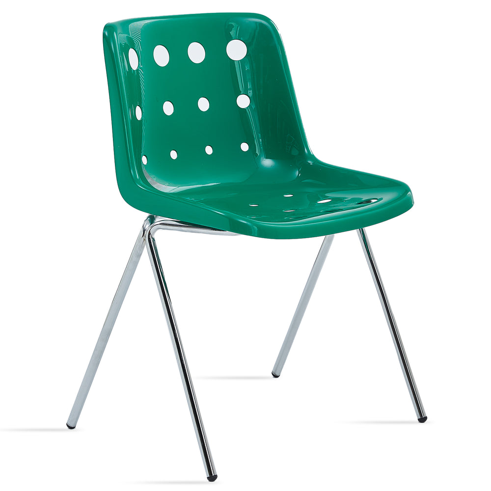 Contemporary plastic dining chair polo in white background.