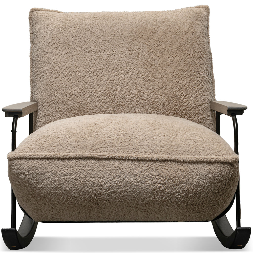 Cream sherpa fabric rocking chair 1 seater sofa cloudy in white background.