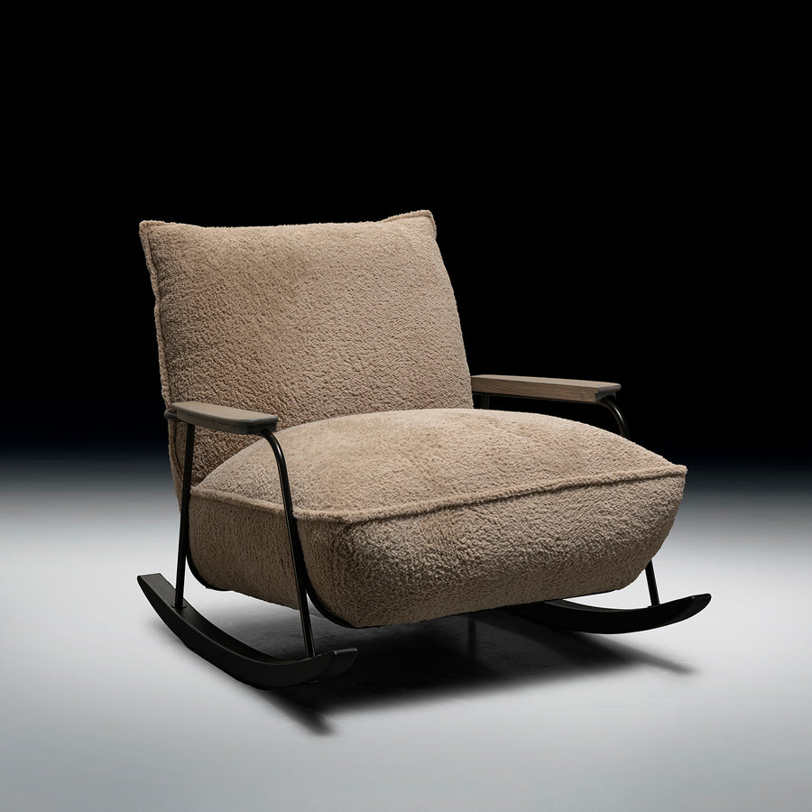 Cream sherpa fabric rocking chair 1 seater sofa cloudy primary product view.