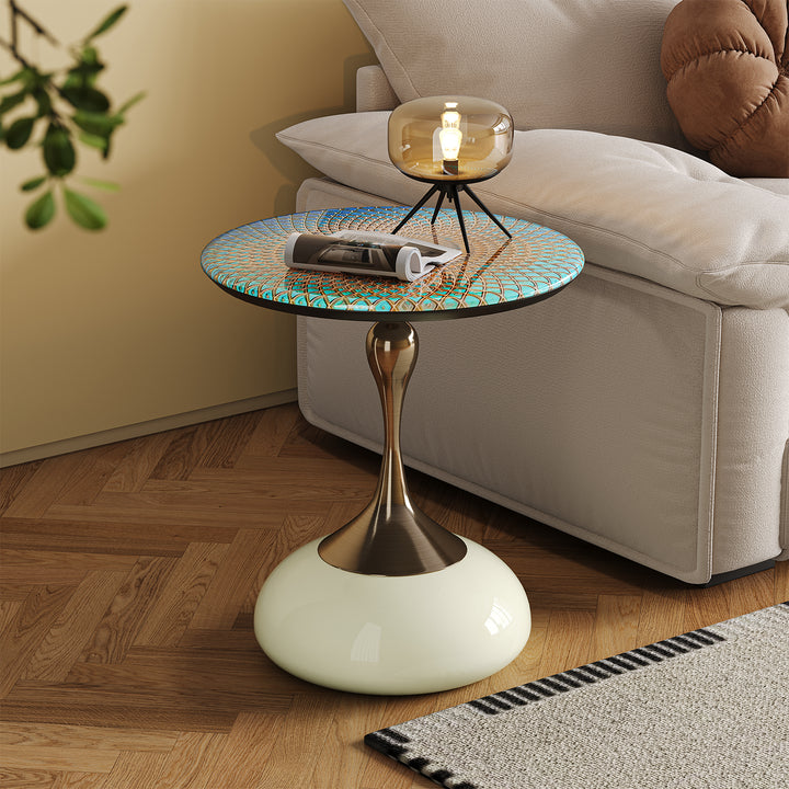Eclectic sintered stone side table twist green primary product view.