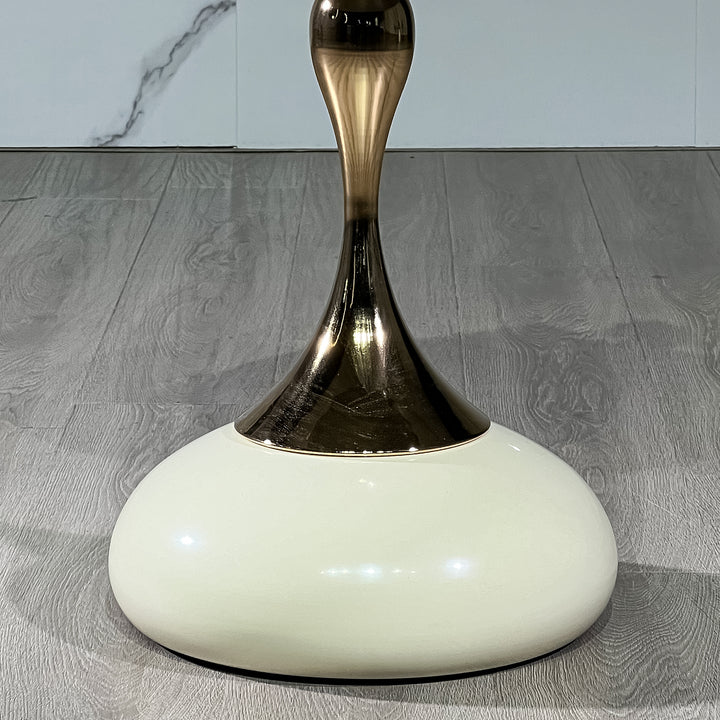 Eclectic sintered stone side table twist green in real life style.