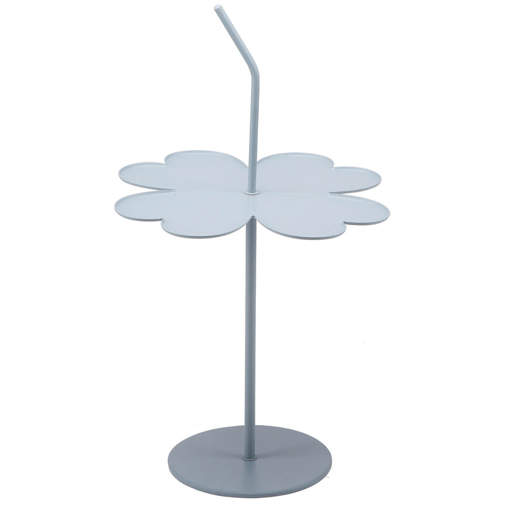 Contemporary steel side table flower in close up details.