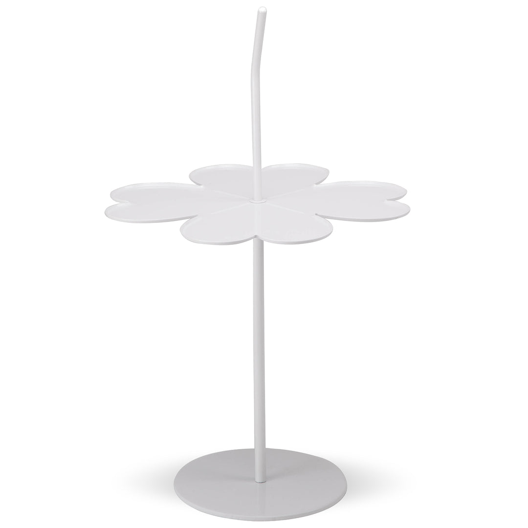 Contemporary steel side table flower in white background.