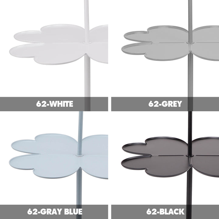 Contemporary steel side table flower color swatches.