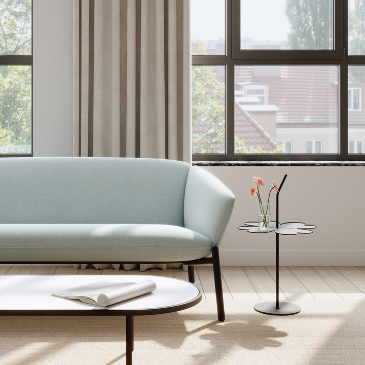 Contemporary steel side table flower in details.