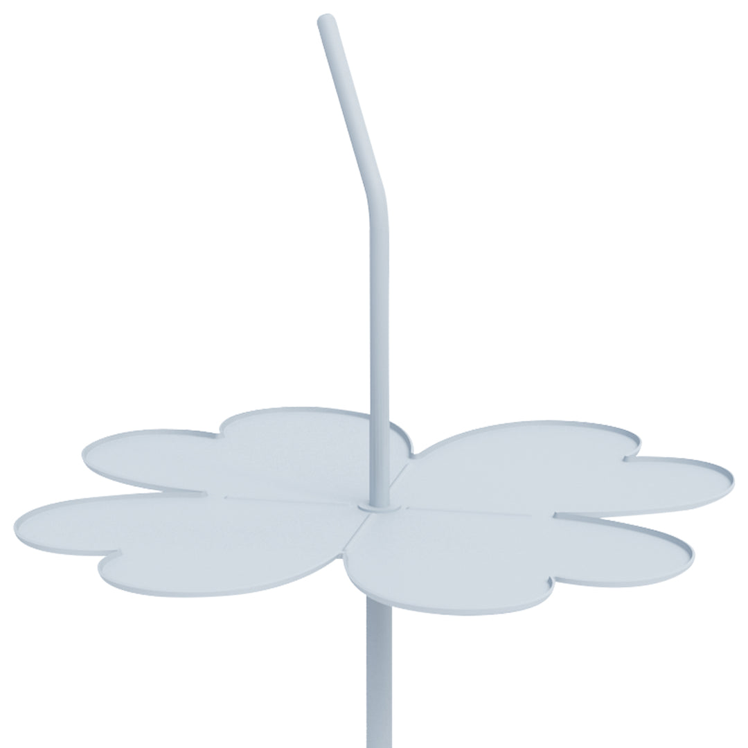 Contemporary steel side table flower in panoramic view.