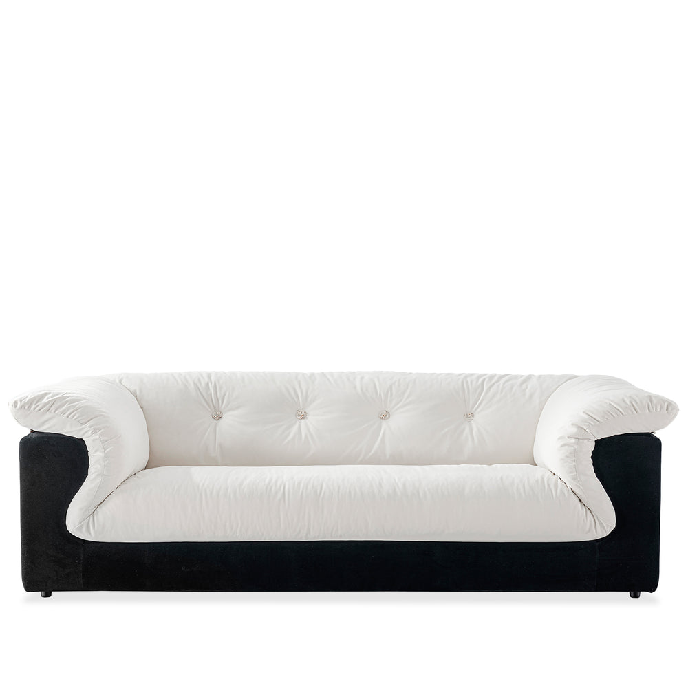 Cream suede fabric 3 seater sofa camellia in white background.