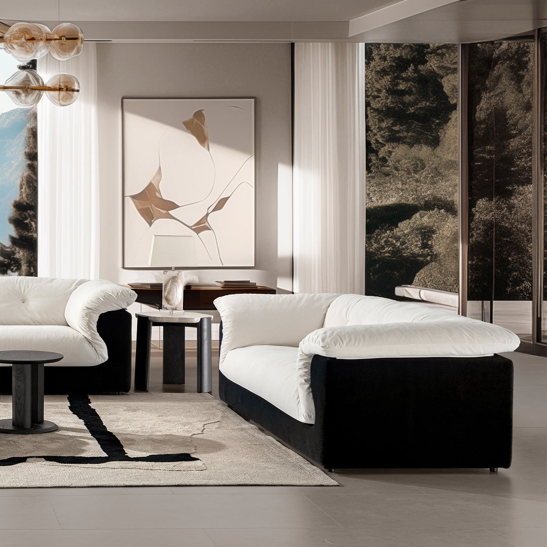 Cream suede fabric 3 seater sofa camellia primary product view.