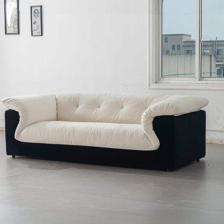 Cream suede fabric 3 seater sofa camellia in real life style.