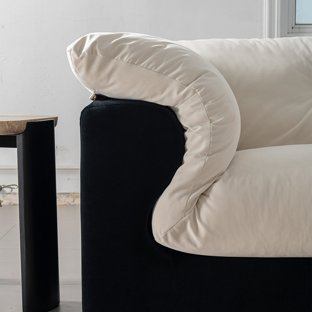 Cream suede fabric 3 seater sofa camellia with context.