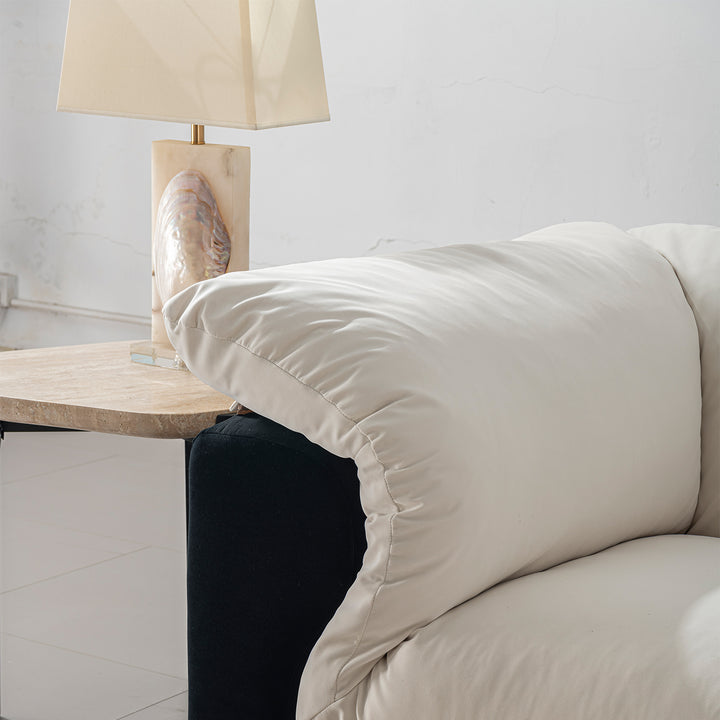 Cream suede fabric 3 seater sofa camellia in details.