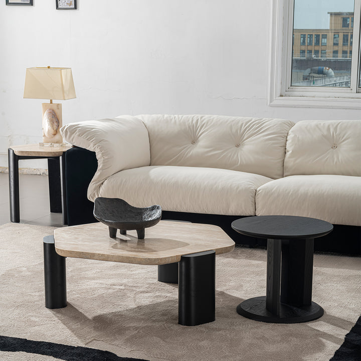 Cream suede fabric 4 seater sofa camellia color swatches.