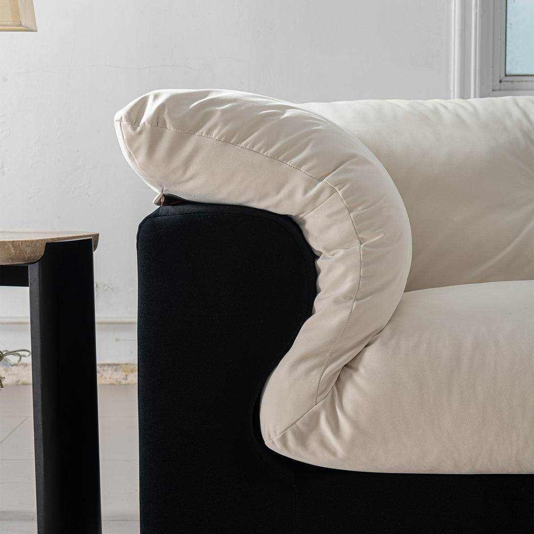 Cream suede fabric 4 seater sofa camellia material variants.