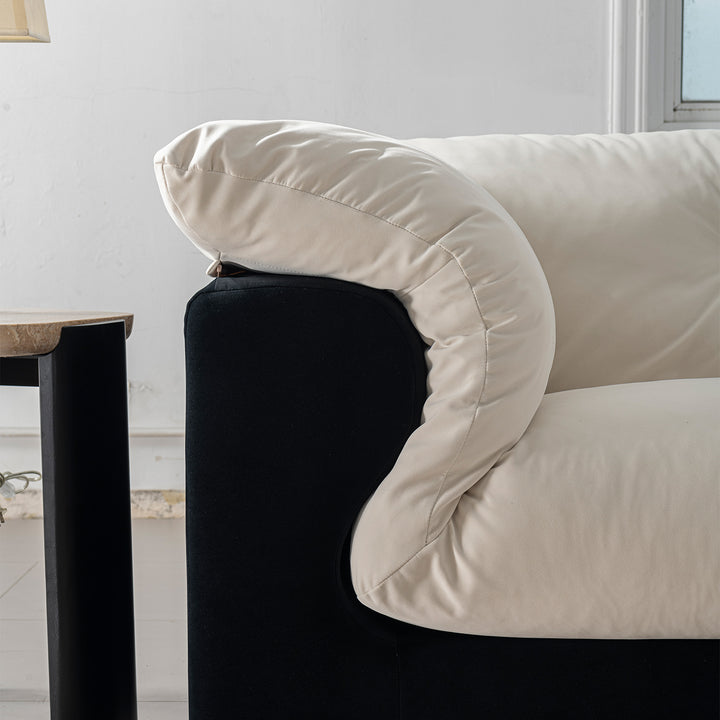Cream suede fabric 4 seater sofa camellia material variants.