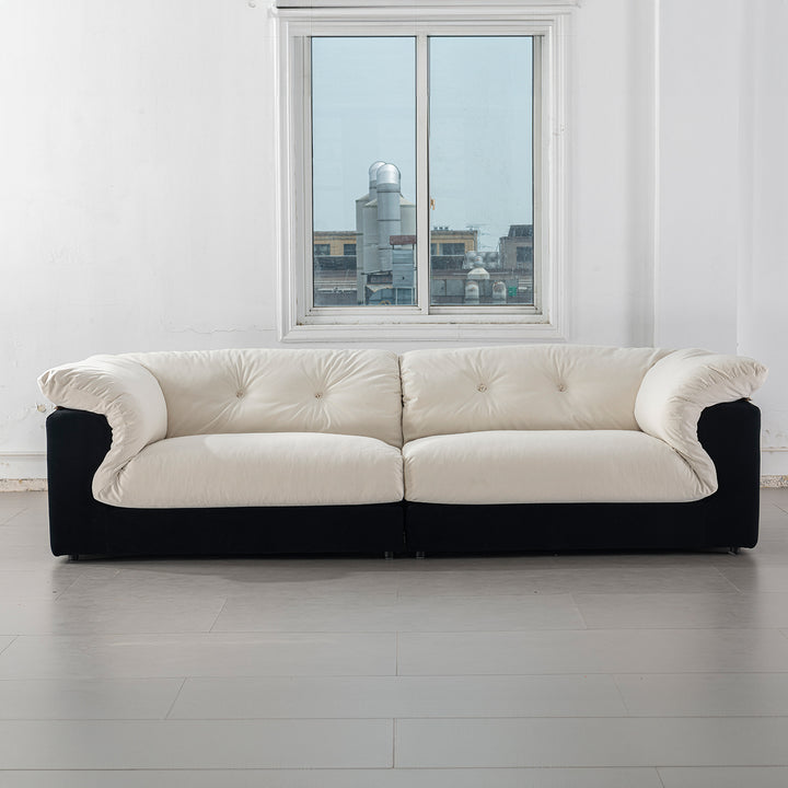 Cream suede fabric 4 seater sofa camellia in details.