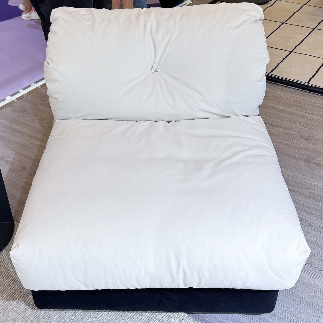 Cream suede fabric armless 1 seater sofa camellia in real life style.