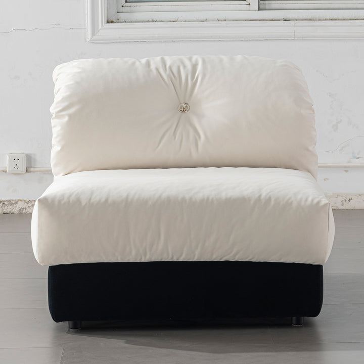 Cream suede fabric armless 1 seater sofa camellia with context.