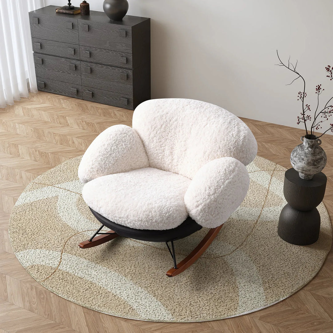Cream teddy fabric rocking 1 seater sofa swank primary product view.