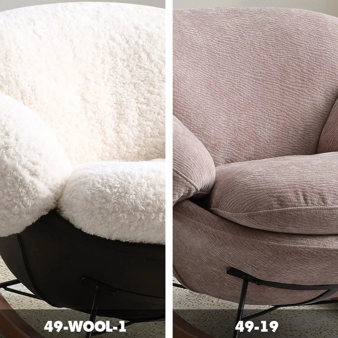 Cream teddy fabric rocking 1 seater sofa swank color swatches.