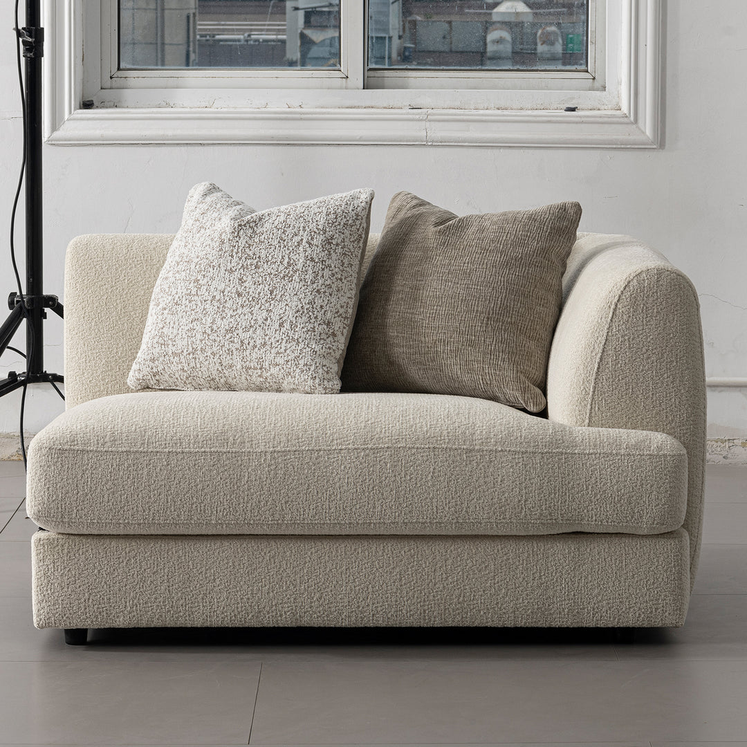 Minimalist velvet fabric modular 3 seater sofa fable in panoramic view.