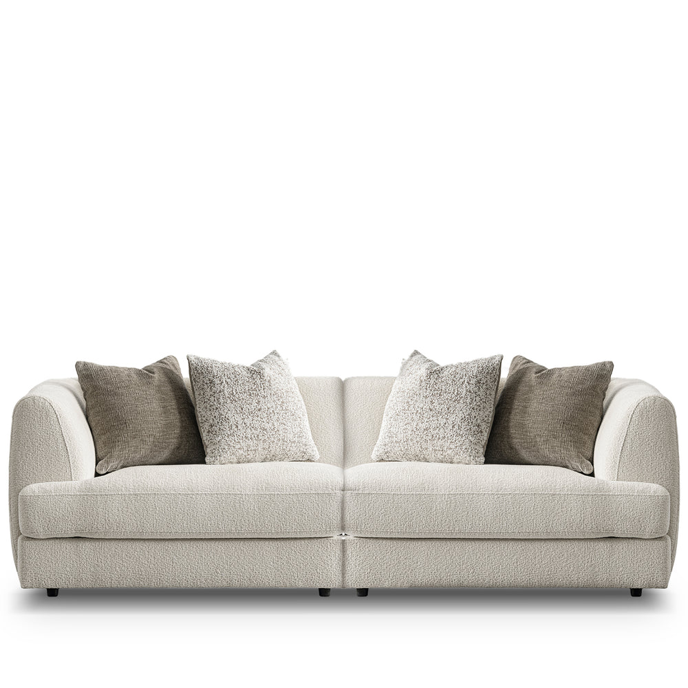 Minimalist velvet fabric modular 3 seater sofa fable in white background.