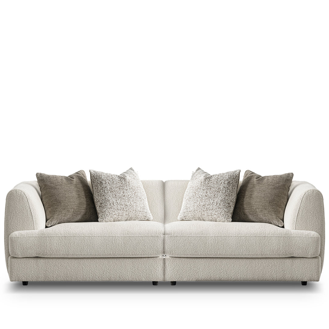 Minimalist velvet fabric modular 3 seater sofa fable in white background.