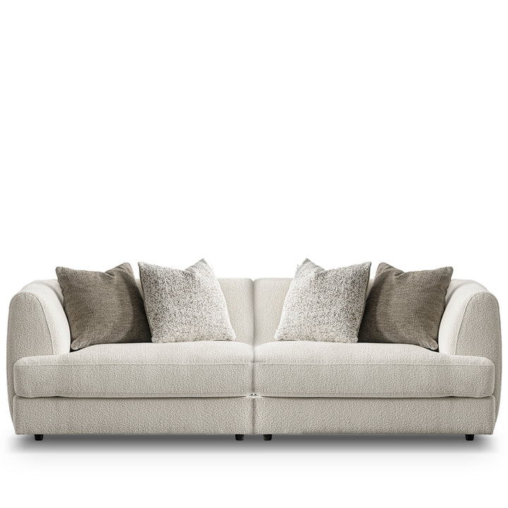 Minimalist velvet fabric modular 3 seater sofa fable in white background.