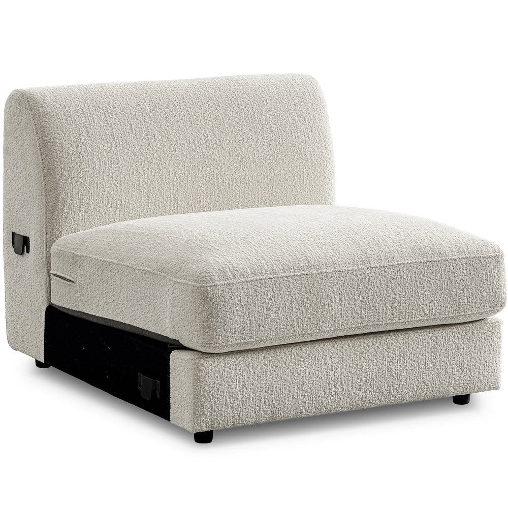 Minimalist velvet fabric modular armless 1 seater sofa fable in white background.