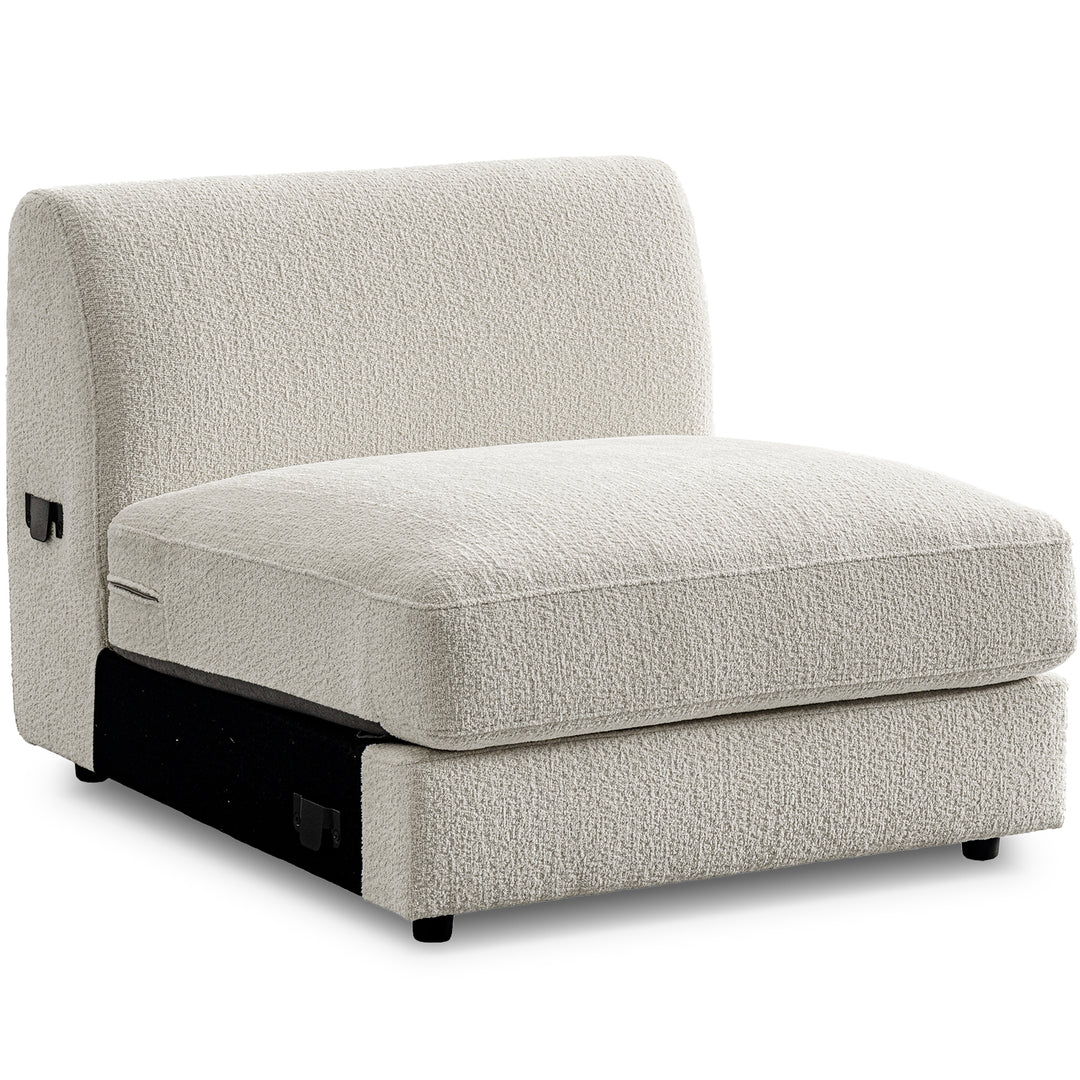 Minimalist velvet fabric modular armless 1 seater sofa fable in white background.