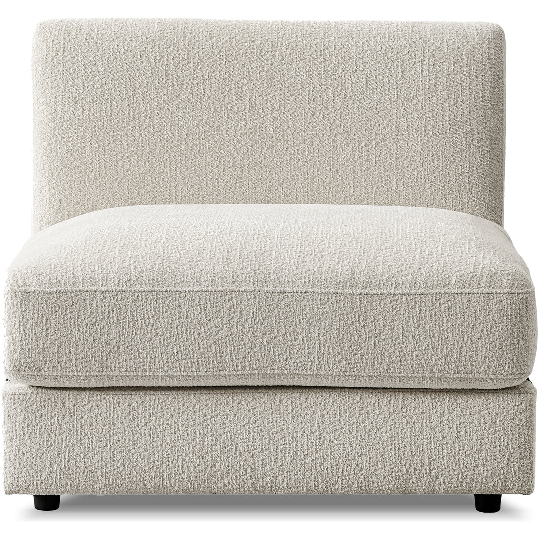 Minimalist velvet fabric modular armless 1 seater sofa fable in close up details.