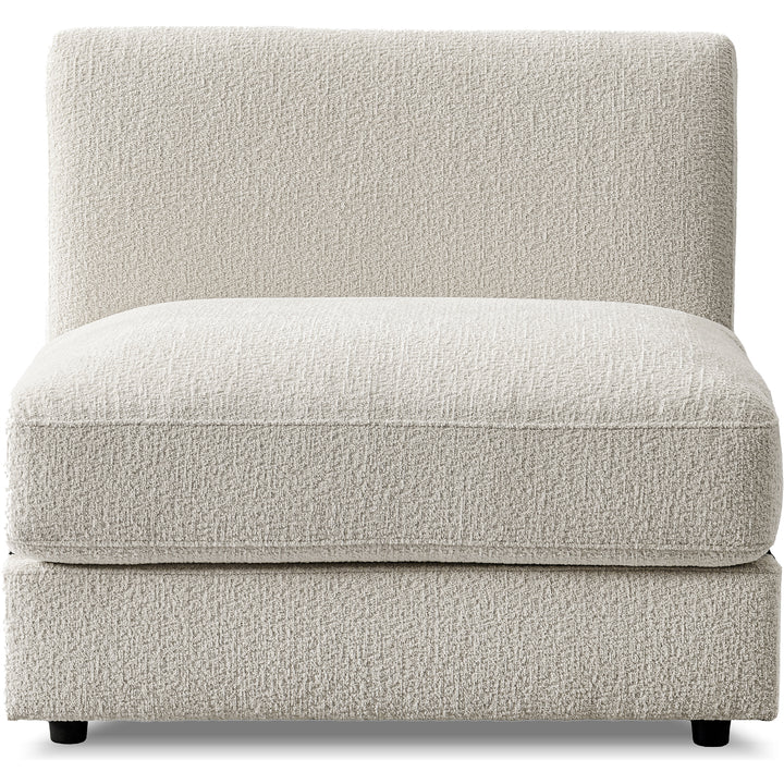Minimalist velvet fabric modular armless 1 seater sofa fable in close up details.