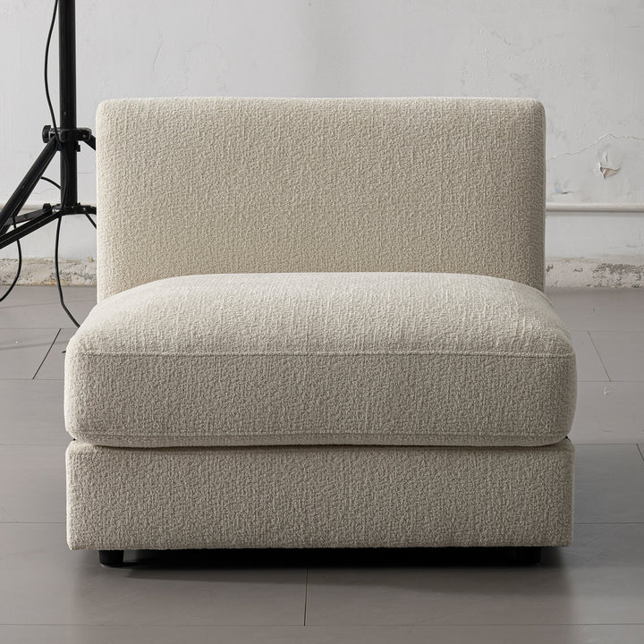 Minimalist velvet fabric modular armless 1 seater sofa fable with context.