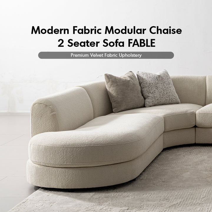 Minimalist velvet fabric modular chaise 2 seater sofa fable in real life style.
