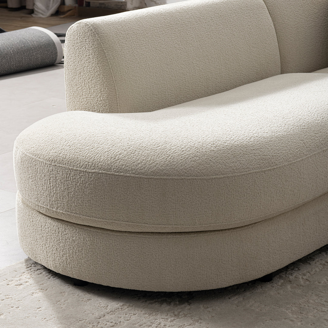 Minimalist velvet fabric modular chaise 2 seater sofa fable with context.