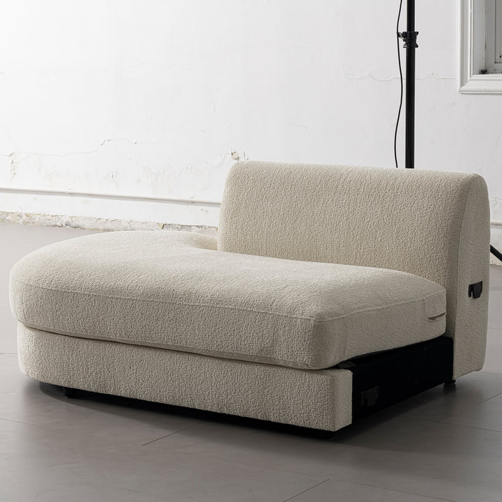 Minimalist velvet fabric modular chaise 2 seater sofa fable in close up details.