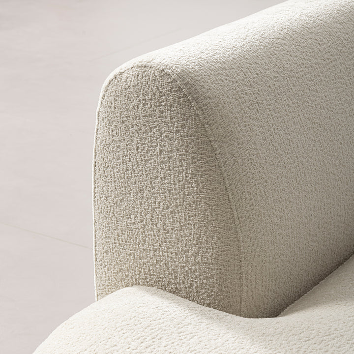Minimalist velvet fabric modular corner 1 seater sofa fable in panoramic view.