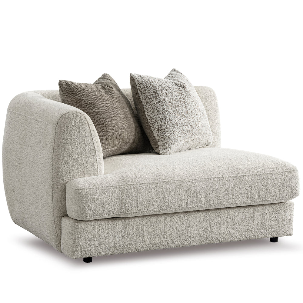 Minimalist velvet fabric modular corner 1 seater sofa fable in white background.