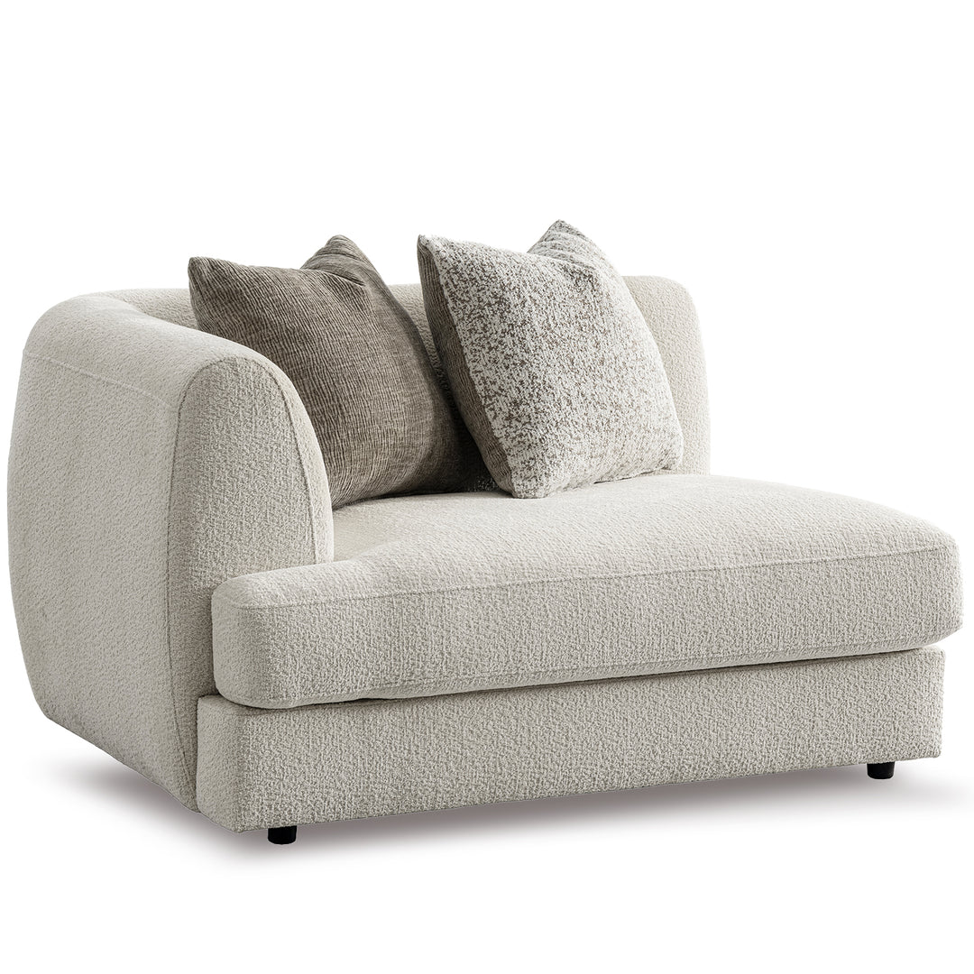 Minimalist velvet fabric modular corner 1 seater sofa fable in white background.