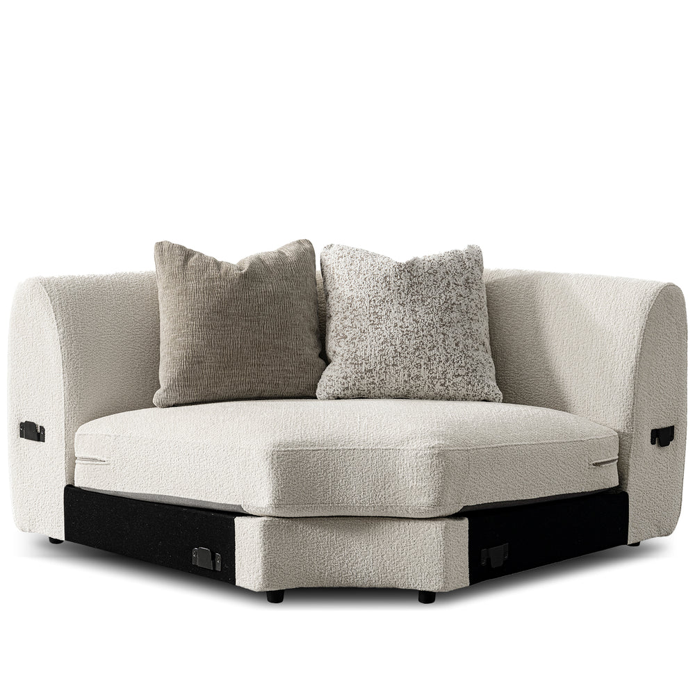 Modern velvet fabric modular joint connection 1 seater sofa fable in white background.