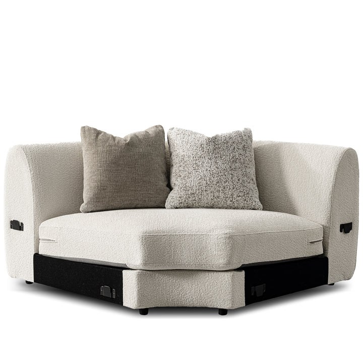 Modern velvet fabric modular joint connection 1 seater sofa fable in white background.