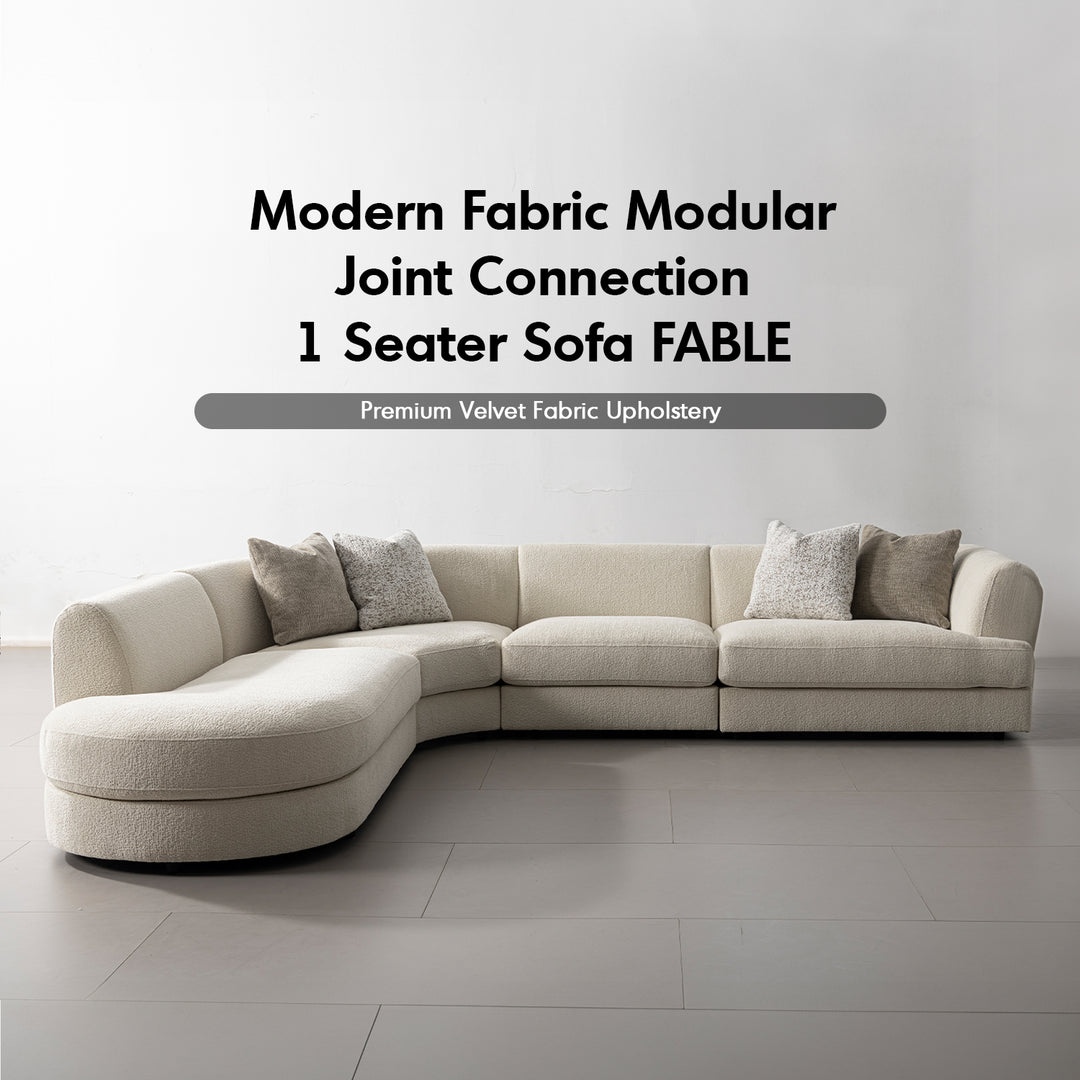 Modern velvet fabric modular joint connection 1 seater sofa fable material variants.