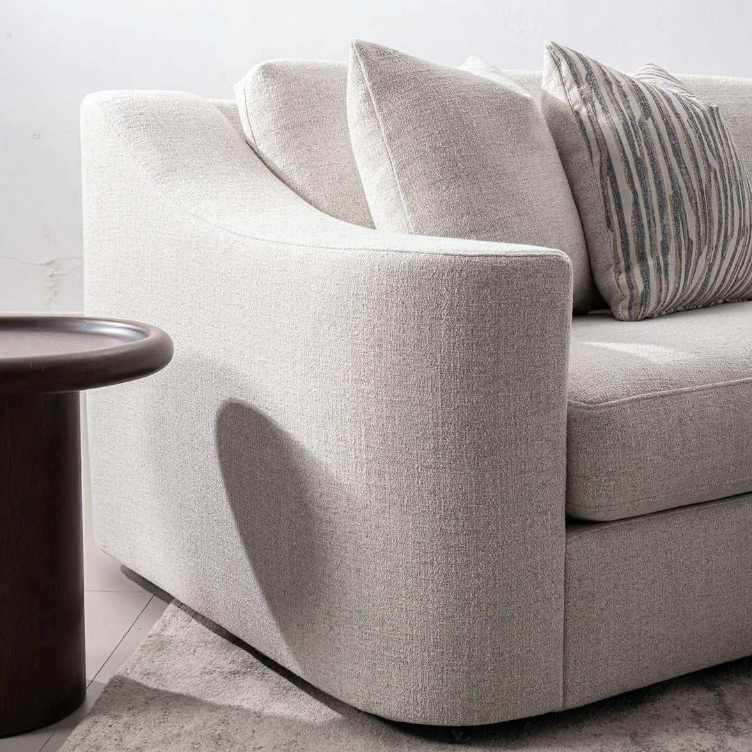 Modern mixed weave fabric 4 seater sofa terra in details.