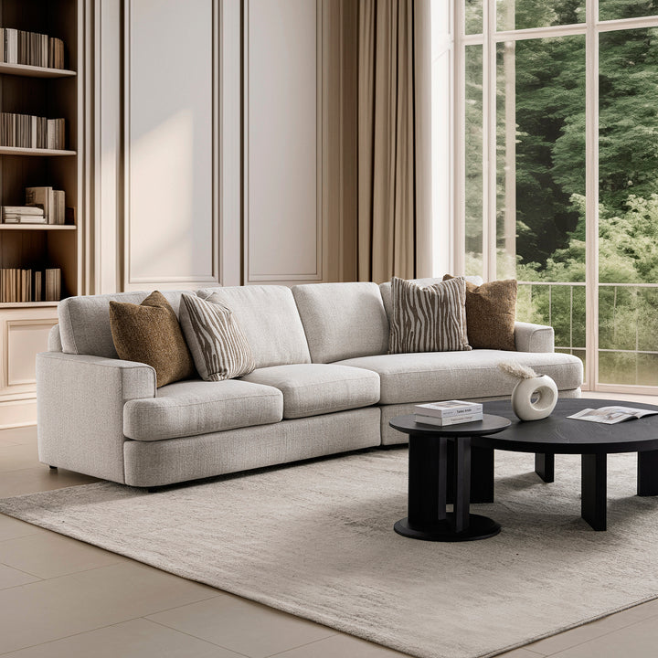 Modern mixed weave fabric chaise 2 seater sofa lucent in still life.