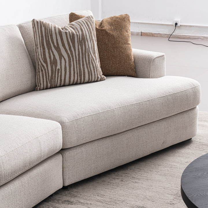 Modern mixed weave fabric chaise 2 seater sofa lucent in details.